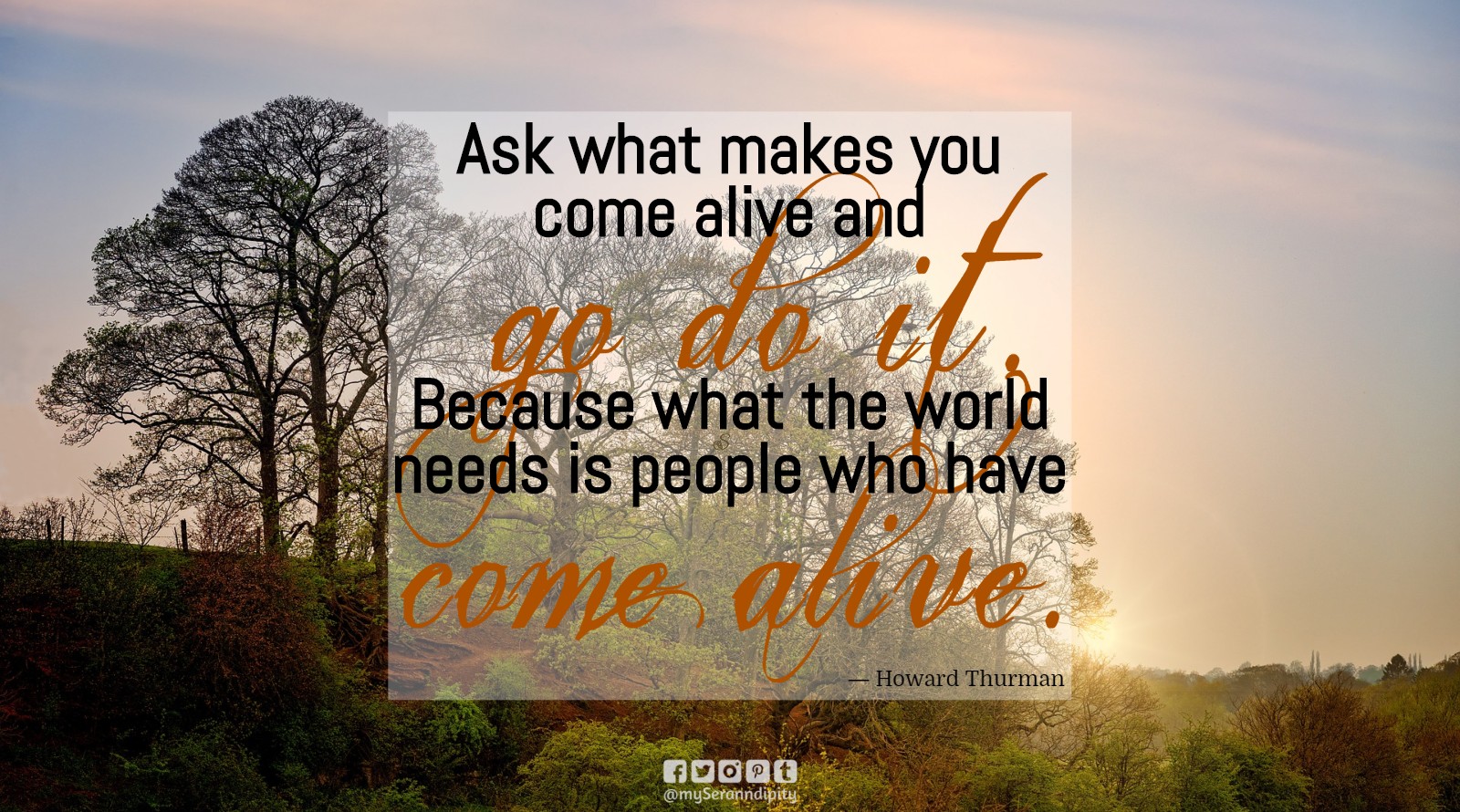 "Ask what makes you come alive and go do it. Because what the world needs is people who have come alive." - Howard Thurman