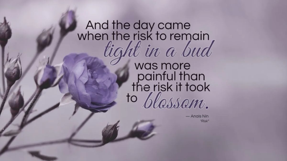 "And the day came when the risk to remain tight in a bud was more painful than the risk it took to blossom." Anais Nin